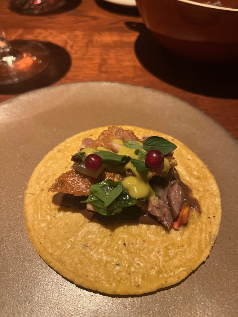 Pork carnitas taco dish from tasting menu review at London based restaurant Kol